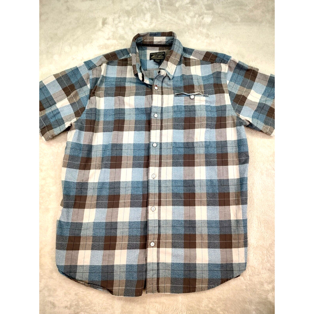 Grizzly Mountain Shirt Men's‎ XL Blue/White/Grey Plaid Short Sleeve